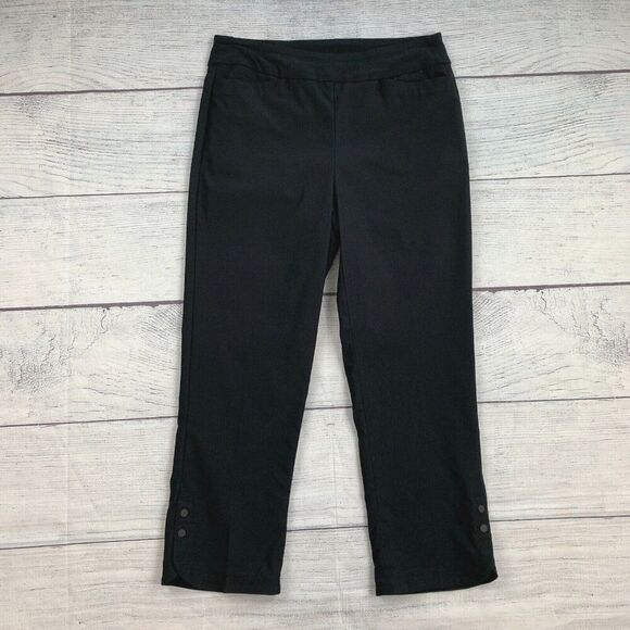 Tribal Capri Pants 2 Black Snap Detail Stretch Pull on 22" Inseam New NWOT - Picture 1 of 10